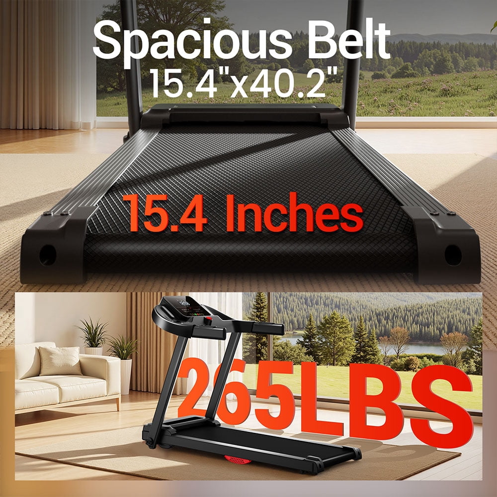 ROBORE P9 Folding Treadmill for Home Gym with LED Screen, 2.5HP Ultra-Quiet Motor Compact Running Machine with Monitor & Shock Absorption, Space-Saving Foldaway Design, 0.6‑7.5 MPH Adjustable Speed
