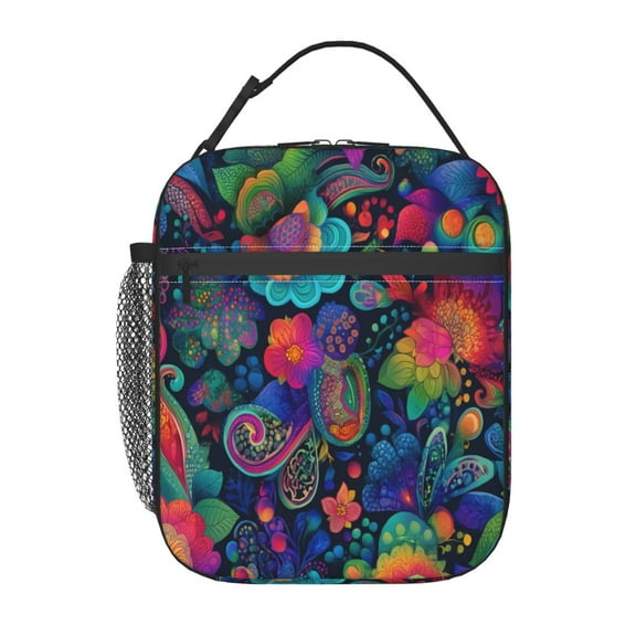 Luxurious Floral Pattern Lunch Bag for Office Women – Stylish Thermal Insulated Tote with Shoulder Strap, Lightweight for Work or Travel