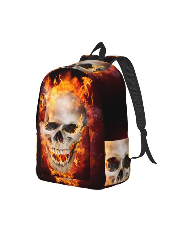 Satanic Skull Canvas College Laptop Backpack, a durable rucksack designed for both men and women, ideal for travel, school, and daily use-Medium