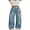 Blue, variant on LMLYSoH Women's Floral Print Denim Pants Lightweight Mid Waist Loose Wide Leg Jeans Trousers