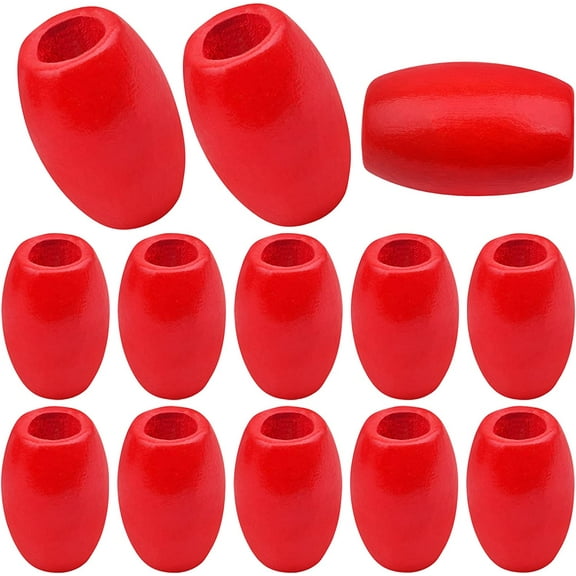 30pcs Oval Wood Beads Barrel Wooden Beads Spacer Loose Wood Beads with 8.9mm Large Hole for DIY Crafts Projects Jewelry Making, 30x18mm(Red)