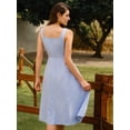 thumbnail image 6 of Blue And White Striped Square Neck Midi Dress With Button Detail And Exterior Pockets, Casual Elegant Summer Dress For Women, 6 of 7