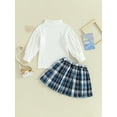 thumbnail image 3 of Bagilaanoe 2Pcs Little Girls Fall Clothes Toddler White Long Sleeve Turtleneck Tops + Pleated Plaid Skirt 3T 4T 5T 6T Kids Casual Skirt Set, 3 of 8