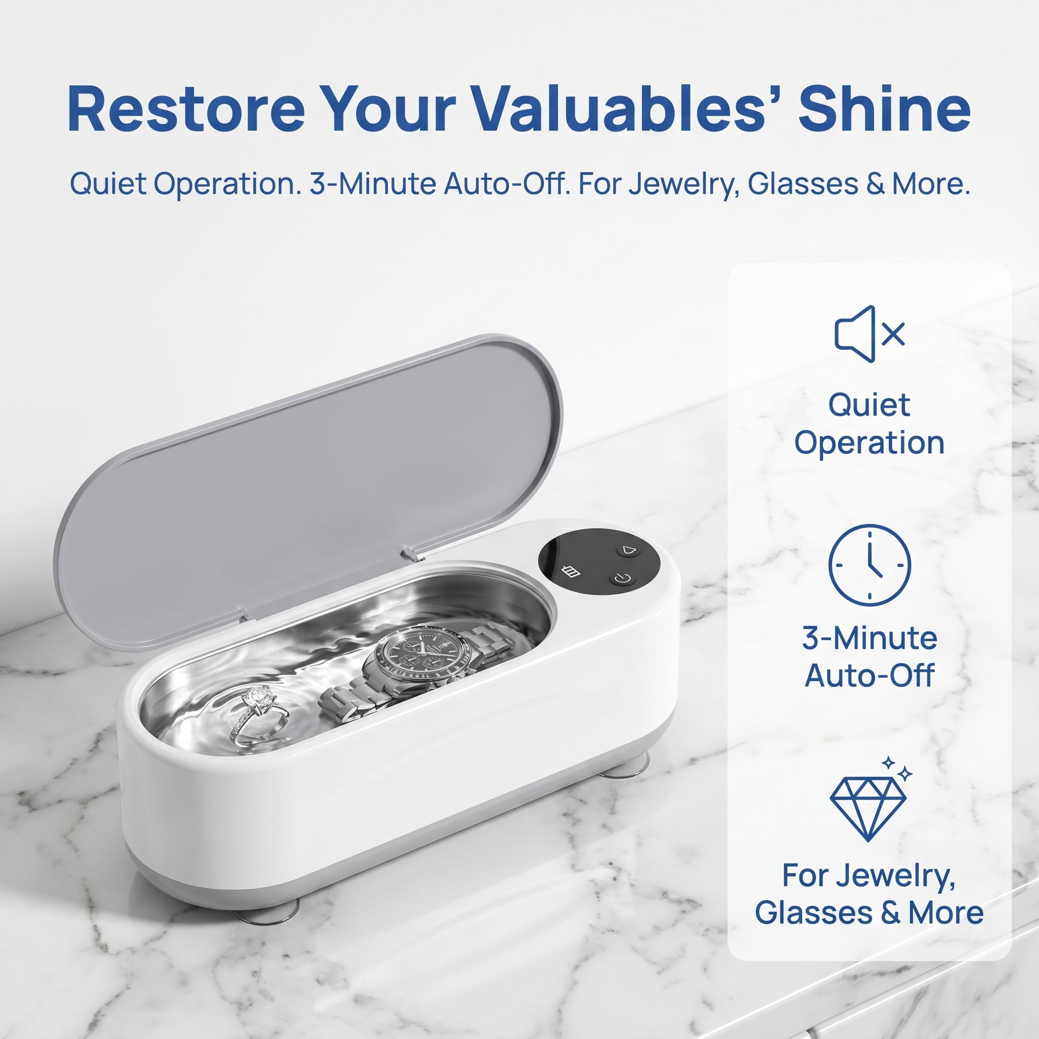 Professional Ultrasonic Jewelry Cleaner, 300mL Portable Eyeglass Cleaning Machine with Whisper-Quiet Tech,USB Powered Sonic Wash for Watches,Dentures, and Rings, One-Touch Operation for Home & Travel
