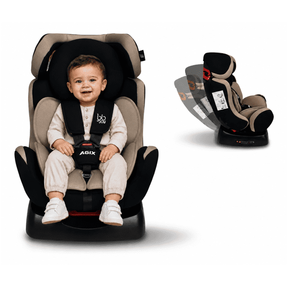 Autoasiento Evolutivo Agix Beige Con Negro De Recién Nacido Hasta 25 kg, Reclinable, Arnés de 5 Puntos, Acolchado, Funda Lavable, Instalación Reversa y Frontal, Certificación ECE R44/04, Bb Joy