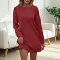 thumbnail image 2 of Ashirexll Womens Winter Dresses, Midi Dresses for Women, Ladies Fashion Solid Color Round Neck Back Pleated Pocket Long Sleeve, 2 of 7