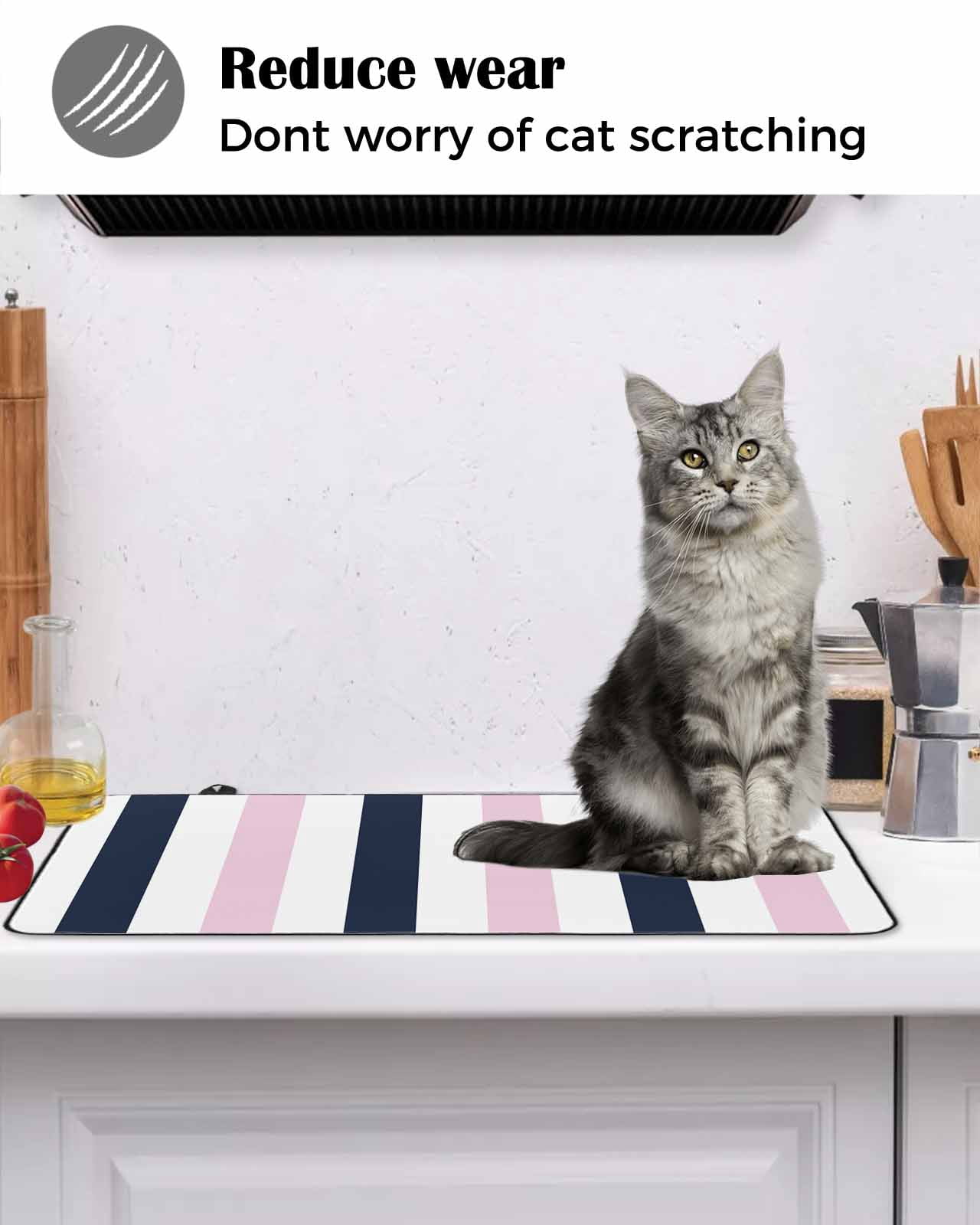 nqOlkjepod Large Induction Cooktop Protector Mat 36"x21", Pink Navy Blue Striped Stove Top Covers for Electric Stove, Farmhouse Stripe Art Decorative Stove Burner Cover Mats, Glass Top Stove Cover