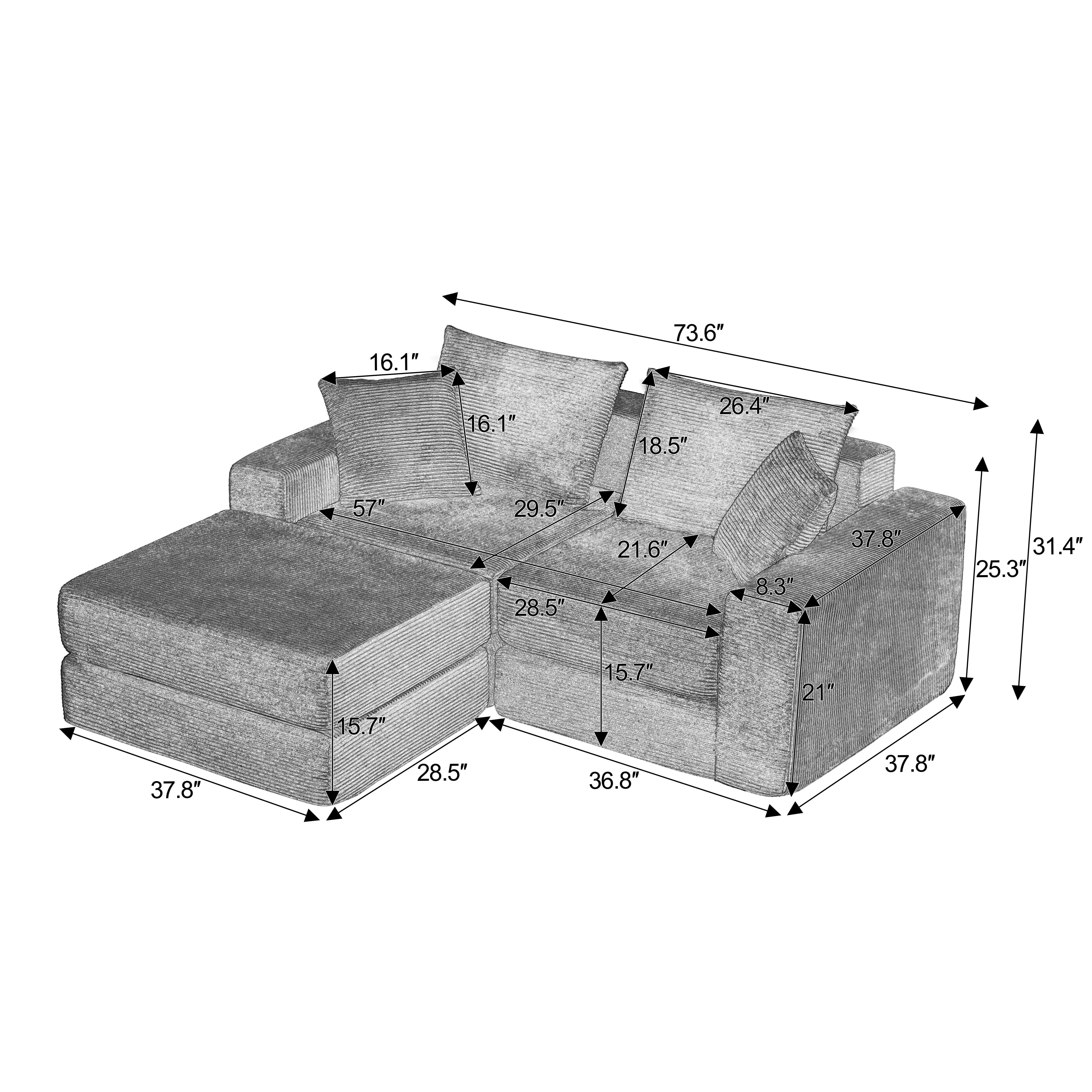 MAYEERTY Minimalist Corduroy Modular Sectional Cloud Sofa - Boneless Sleeper Couch for Customizable Living Spaces, Black