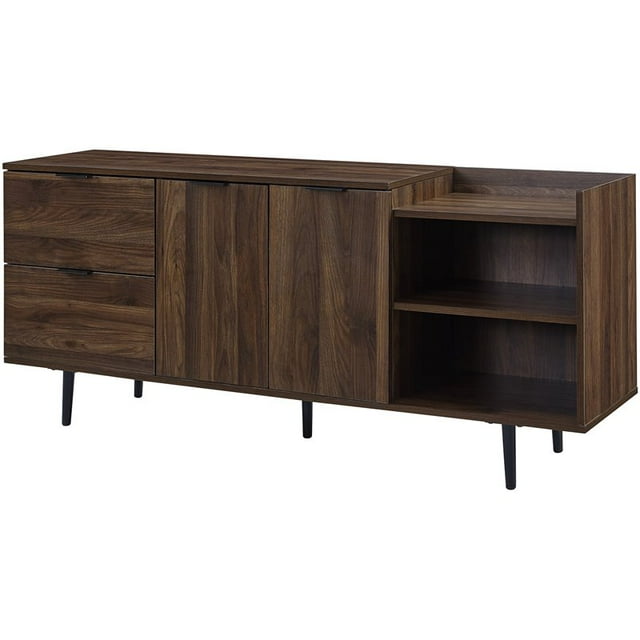 Lincoln 58" Meuble de Rangement Moderne avec Rangement Ouvert et Fermé en Noyer Foncé