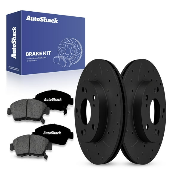 AutoShack Front Drilled & Slotted Brake Rotors Premium Ceramic Brake Pads | Replacement for 2012-2015 Honda Civic 2015 Acura ILX 1.5L FWD | Black E-Coated | 6-PC Brake Kit | NightGuard