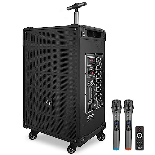 Pyle Sistema de altavoces Bluetooth inalámbrico portátil de 12 pulgadas - Batería recargable incorporada, micrófono inalámbrico, USB/Micro SD/FM - 80 vatios - Radio FM con pantalla LED digital, PWMA12
