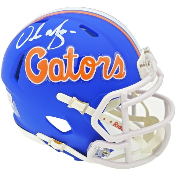 Urban Meyer Autographed Florida Gators Blue Speed Mini Helmet Beckett BAS Witness 230115