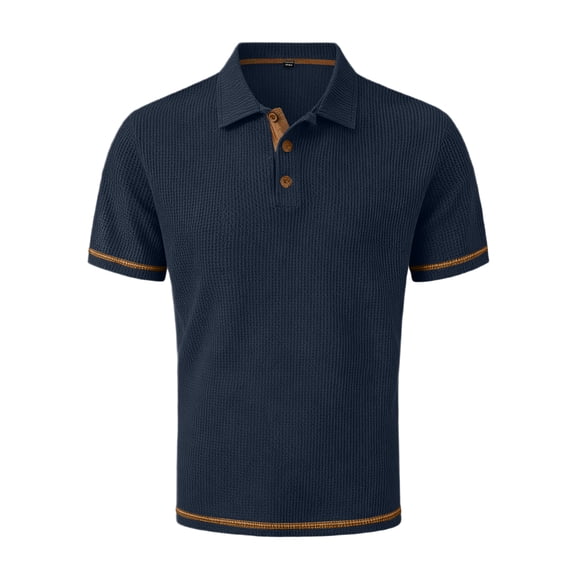 Homeyce Golf Polos for Men Short Sleeve Collar Shirts Button Work Fashion Casual Classic Shirt Solid Color Golf Shirt,Blue XL