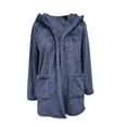 thumbnail image 5 of Lovskoo Womens Full Zip Up Hoodie Fuzzy Fleece Jacket Winter Long Sleeve Solid Color Knit Outerwear Double Pocket Hooded Cardigan Jacket Dark Blue, 5 of 7