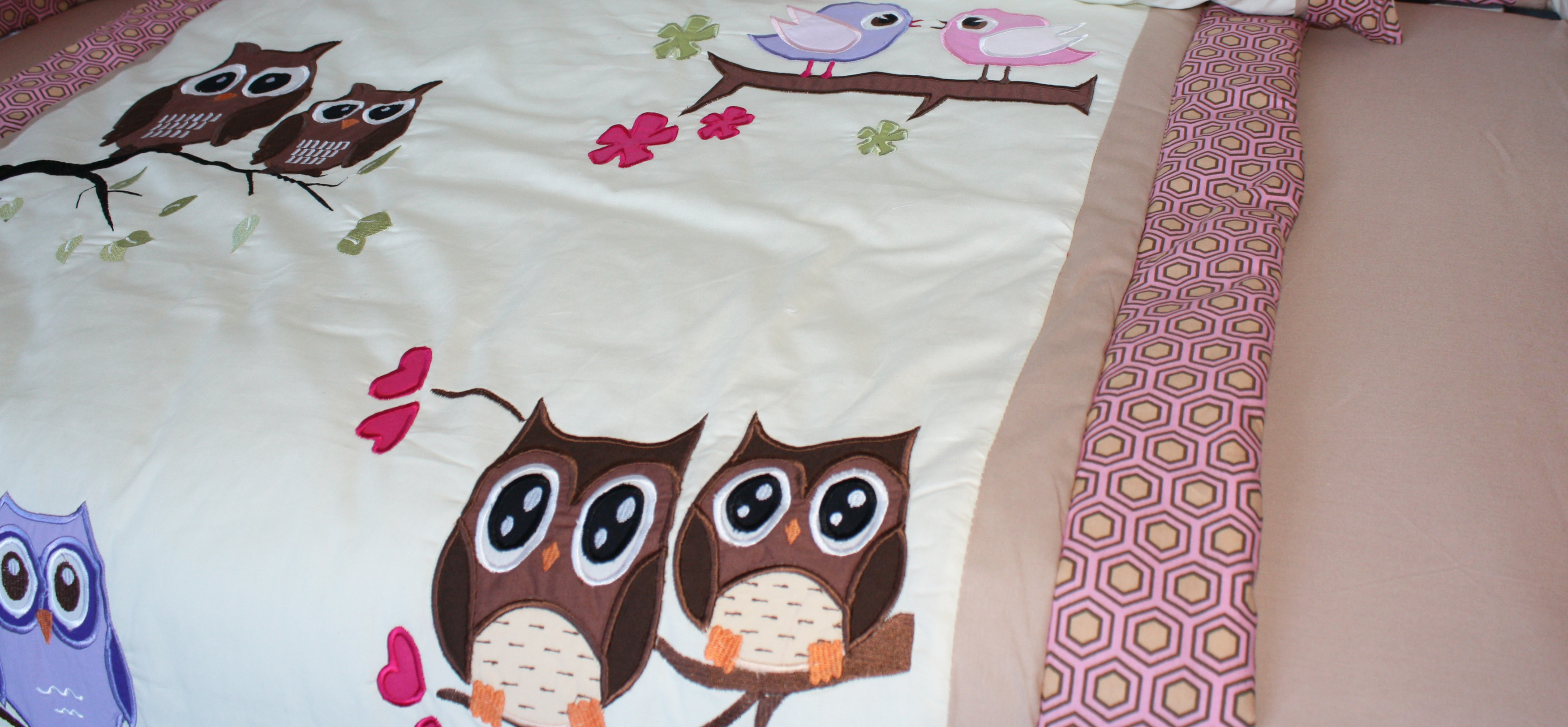 BabyFad Owl Pink 9 Piece Nursery Girl Room Crib Bedding Set
