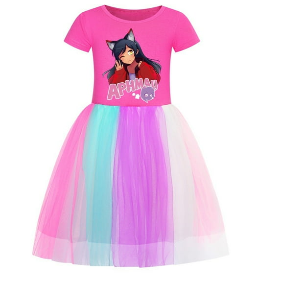 Toddler Girls Striped Summer Dress Cartoon Aphmaus Dresses Girls Cotton Casual Sundress Clothing 3-9Y