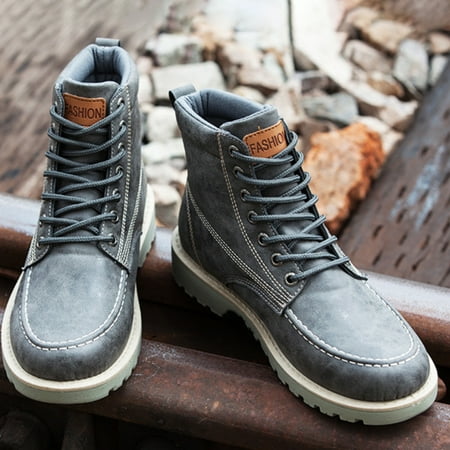 

New Men‘s Pu Leather Anti-skid Wear-resistant Martin Boots Round Toe Lace-Up Boots For Outdoor Black/Grey Autumn & Winter
