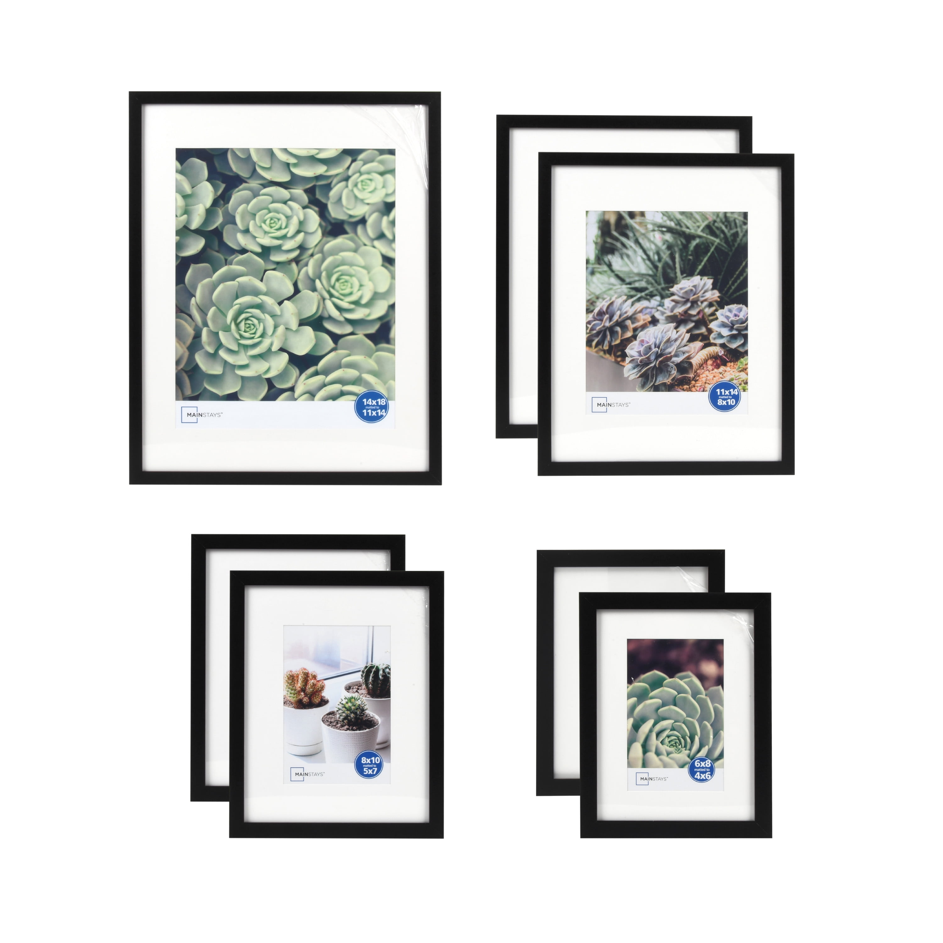 (2 pack) Mainstays Black Multi-Size Matted Picture Frame Set, Gallery Wall Photo Frames, Set of 7