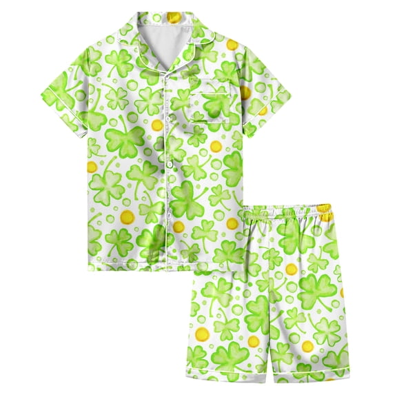 JIAYUE Girl's Children Pajamas Casual Adorable Graphic Print Soft Sleepwear Short Sleeve Turndown Collar With Pockets Top And Pants Comfy Nightwear For Toddlers Bedtime Outfit Loungewear,4-5 Years