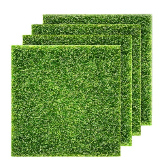 Visland 4 Pack Fairy Garden Grass 5.91 x 5.91 Inches Miniature Artificial Craft Grass for Dollhouse Ornament DIY Decoration
