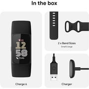 Charge 6 Fitness Tracker with Google apps, Heart Rate on Exercise Equipment, 6-Months Premium Membership Included, GPS, Health Tools and More, Obsidian/Black, One Size (S & L Bands Included)