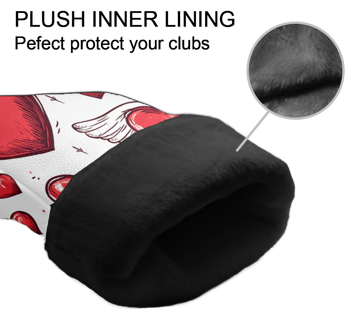 Golf Club Covers PU Leather Waterproof Head Covers for Fairway Woods Hybrids Hand-painted Love Heart