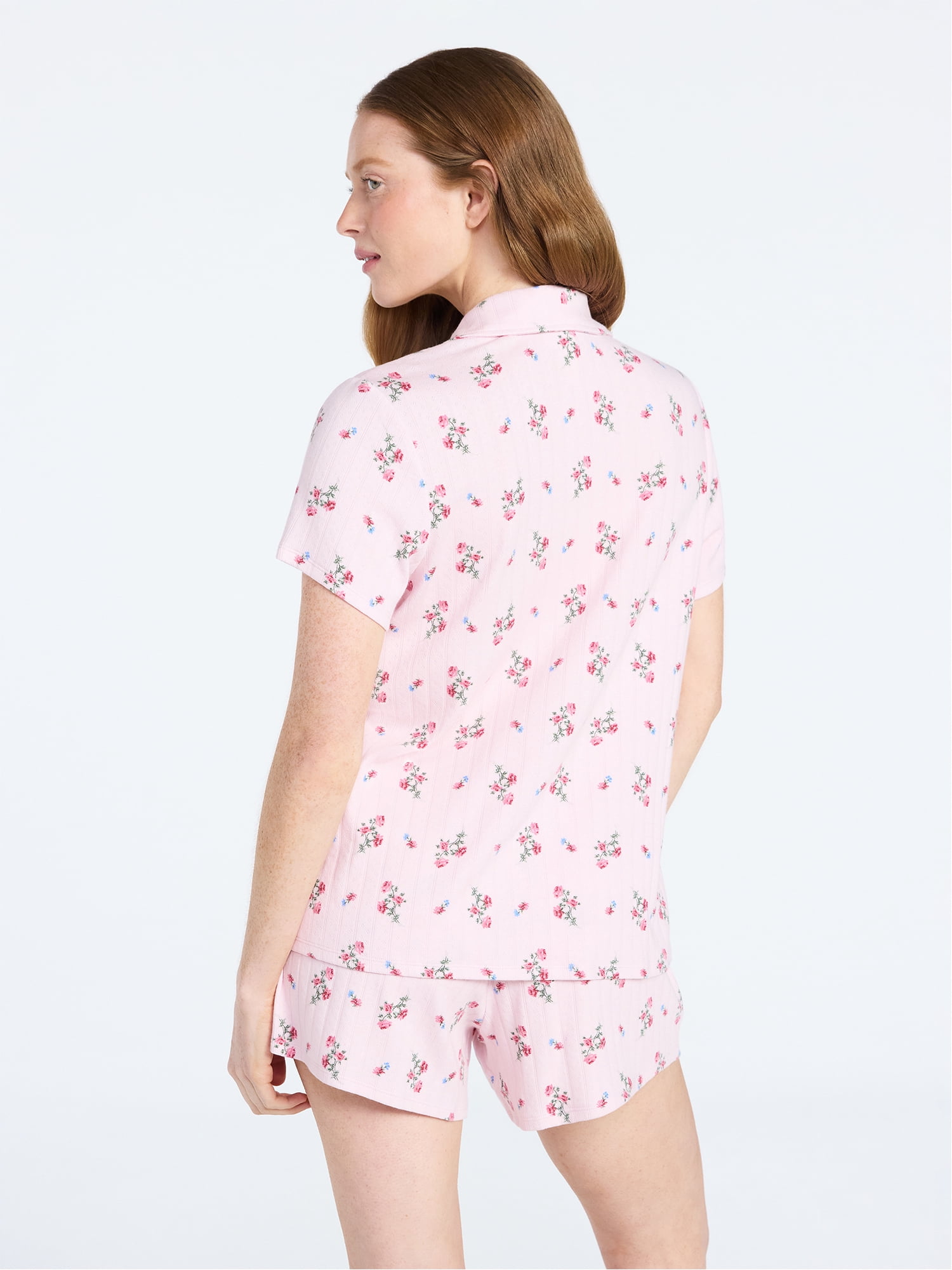 Joyspun Women’s Pointelle Knit Notch Top and Shorts Pajama Set, 2-Piece, Sizes XS-3X