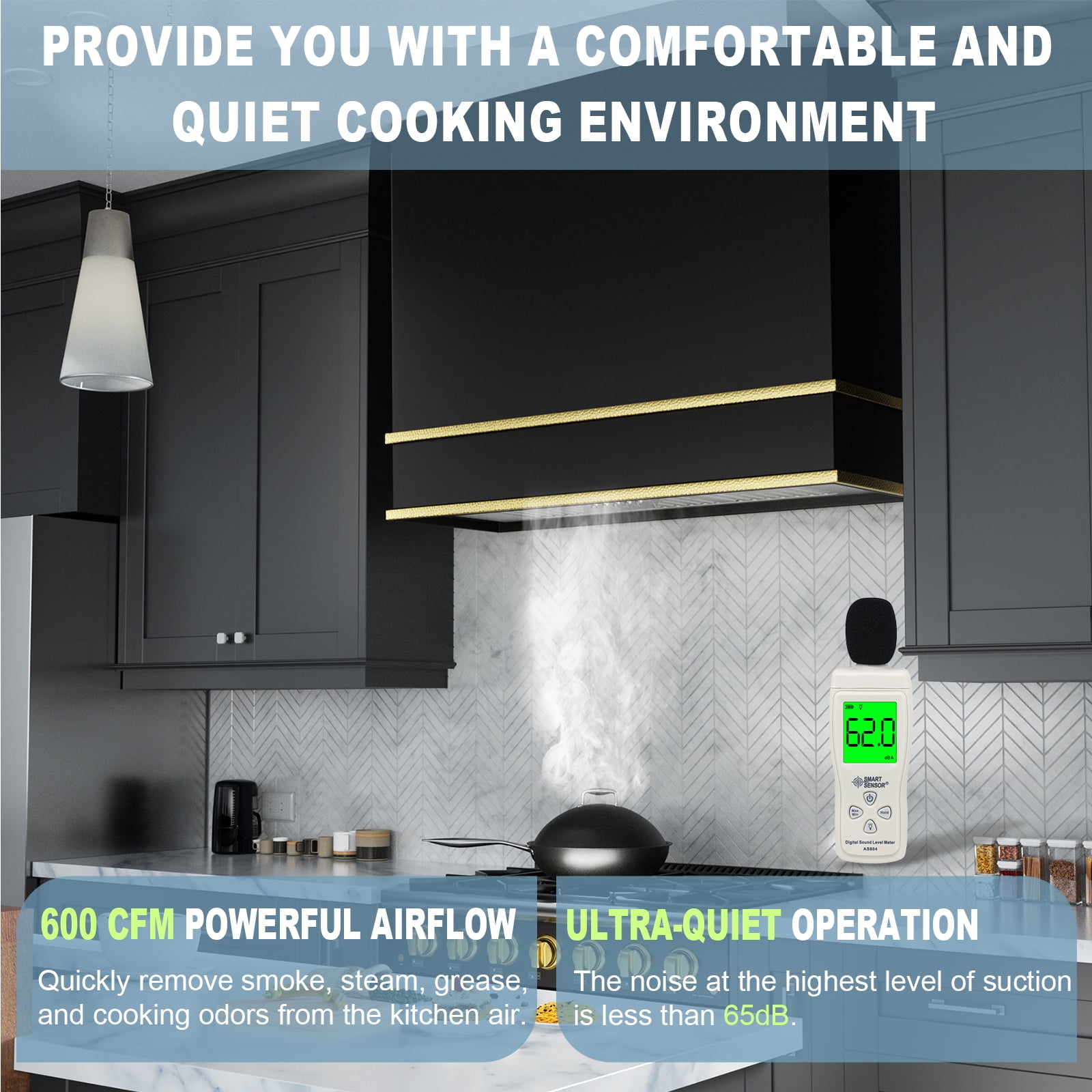 Akicon Range Hood 36 Inch, Ultra Quite Stainless Steel Ducted Kitchen Hood, Wall Mount Square Vent Hood with LED Light and Dishwasher-Safe Filters, 3 Speeds, 600 CFM (AK-HS36HB-JBG)