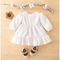 thumbnail image 2 of StylesILove Baby Toddler Girls Solid Ruffle Hem Long Puff Sleeve Corduroy Dress Princess Casual Spring Fall Outfit (18 Months, White), 2 of 7