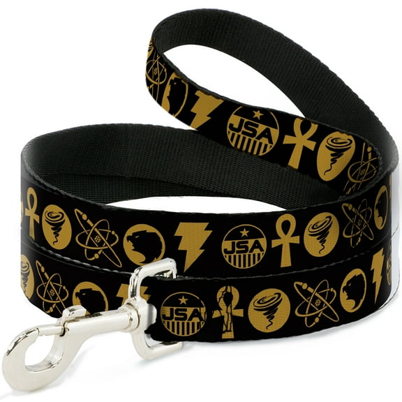 DC Comics Pet Leash, Dog Leash, Black Adam Justice Society Icons Black Orange, 4 Feet Long 0.5 Inch Wide