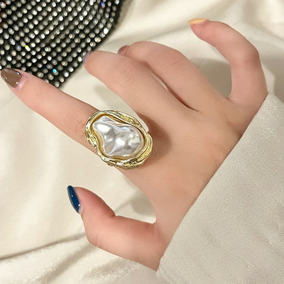 rygai Elegant Women Irregular Faux Pearl Open Ring Exquisite Alloy Jewelry Fashion Finger Ring Banquet Party Accessories Jewelry Gift,Golden