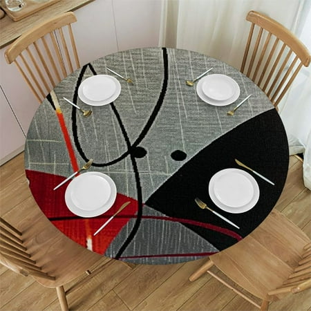 

SHERONV Geometric Art Stain Resistant Round Tablecloth for Dining 31 -35