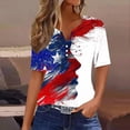 thumbnail image 2 of lcziwo Womens Independence Day Tops Three Quarter Sleeve Button Up T-shirt Patriotic Stars Print V Neck Tunic Tees Casual Trendy Summer 2025 Blouses Multicolor,XXXL, 2 of 5
