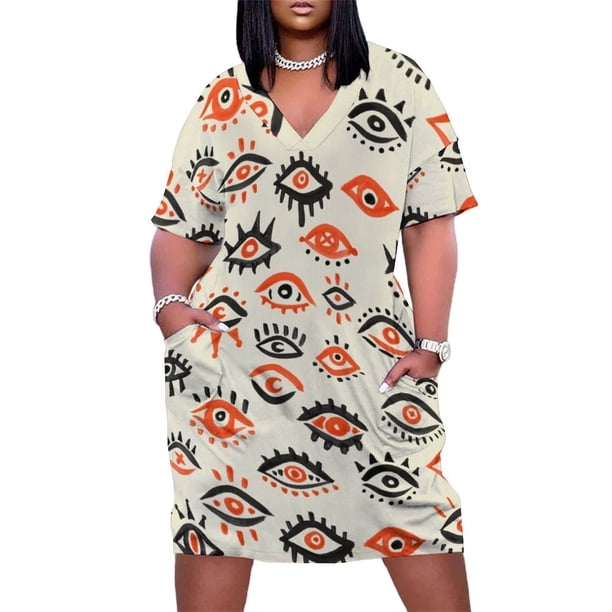 Mystic Eyes-vestido de verano holgado para mujer traje de noche con bolsillos rojo y negro a la moda