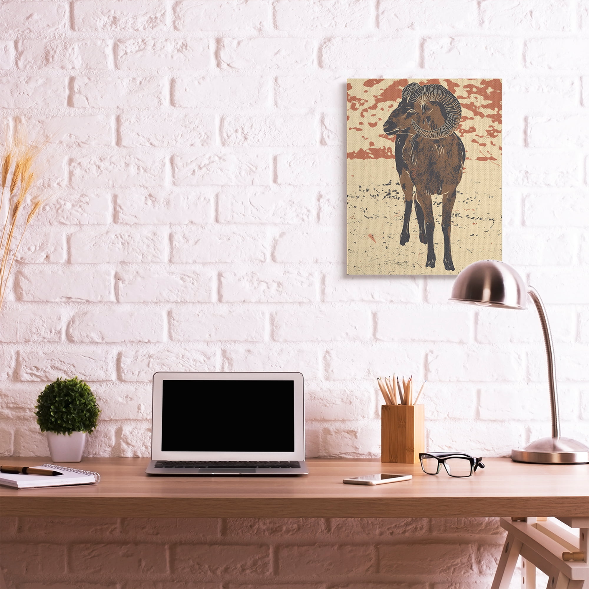 Stupell Industries Abstract Vintage Ram Round Animal Horns Canvas Wall Art by Ziwei Li