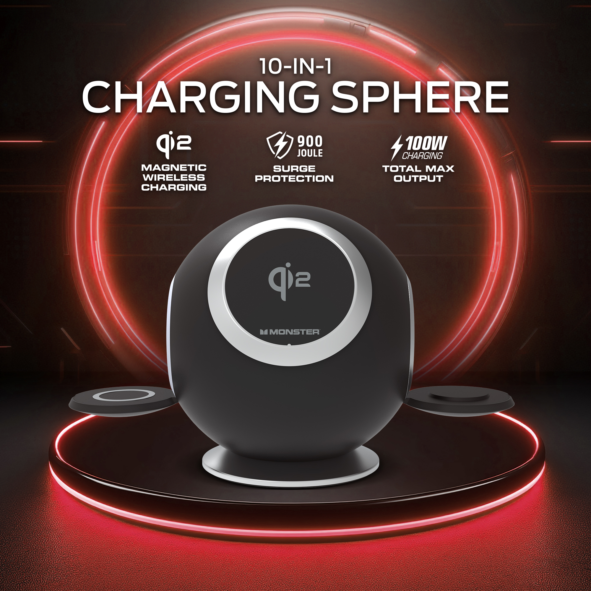 Monster 10-in-1 Desktop Charging Station with Qi2, 100W, Black photo 3