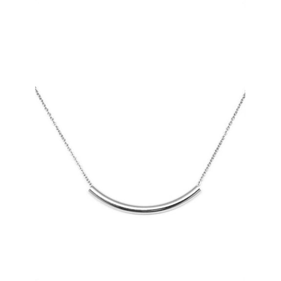Womens Simple Stainless Steel Curved Bar Bead Necklace - 16 Inch Chain