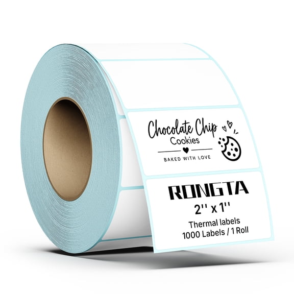 Rongta 2 x 1 Inch Direct Thermal Barcode Labels, 1,000 Labels per Roll, White Rectangular Stickers, Waterproof, Strong Adhesive
