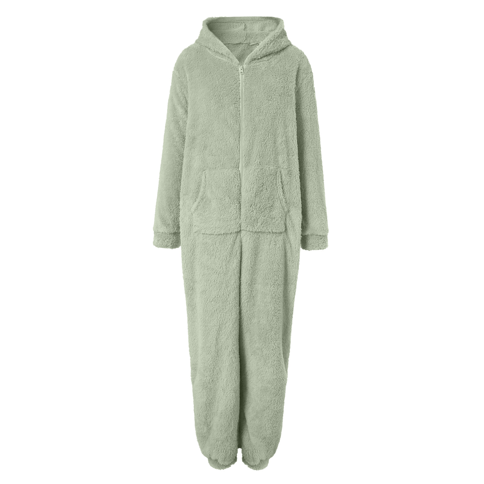 Rotm Thermal Onesie Onesie Pajamas for Women Zip Up Plush Fleece Warm Jumpsuit Sleepwear Winter Cute Ear Hooded Fuzzy Lounge Romper Pjs Light Green,S