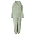 thumbnail image 4 of mgoYE Women Fuzzy Onesie One Piece Pajamas Warm Plush Hooded Jumpsuits Lounge Rompers Fluffy Winter Sleepwear(Light Green,XL), 4 of 6