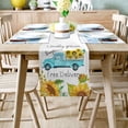 thumbnail image 2 of Table Runner Dresser Scarves 48 Inch Long, Watercolor Farm Teal Truck Sunflowers Linen Dining Table Runners Farmhouse White Tabletop Scarf for Wedding Holiday Party Kitchen, 2 of 7