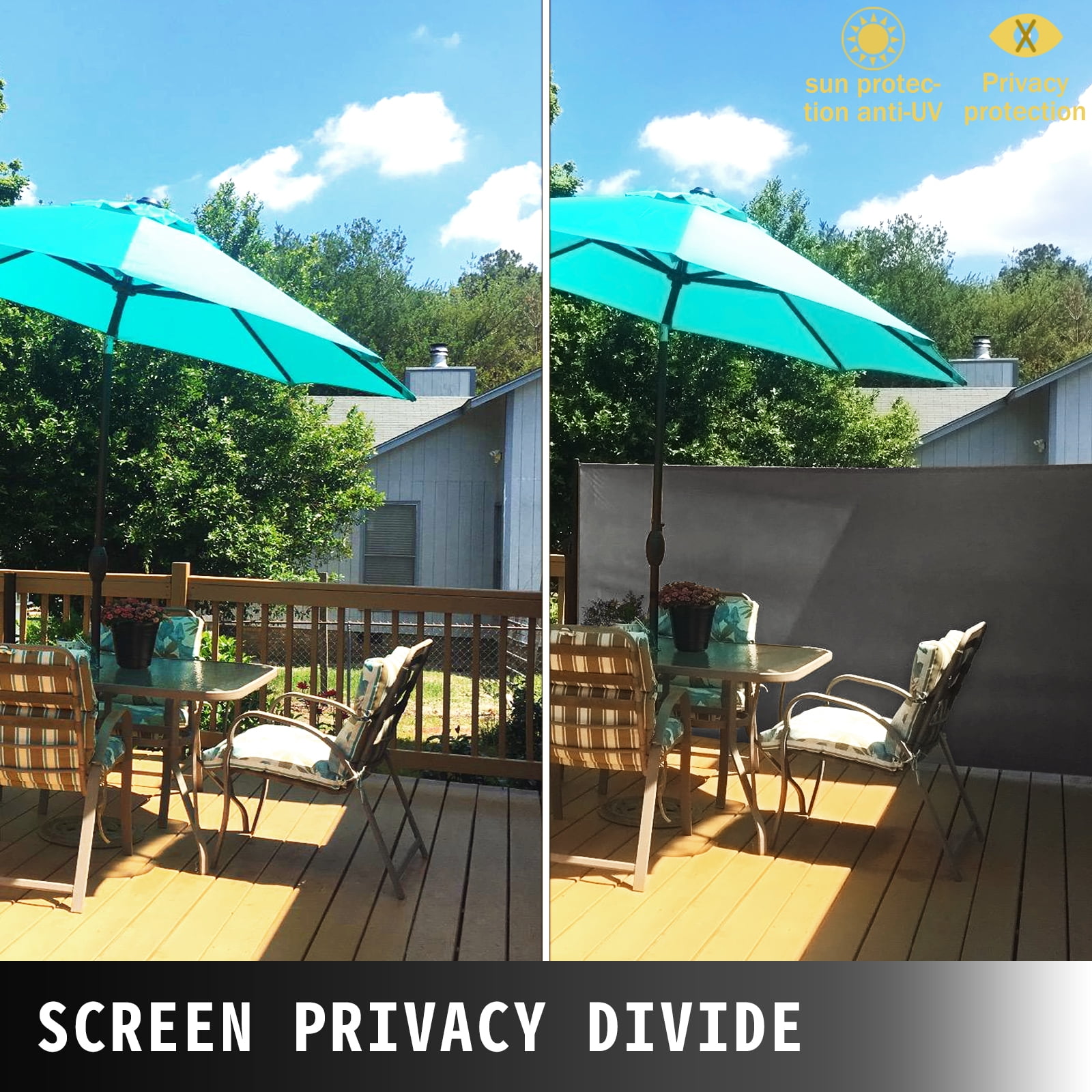 KFFKFF Retractable Side Awning 118" x 71", Retractable Patio Screen Waterproof, Retractable Room Divider Grey for Privacy, Garden, Outdoor, Patio and Terrace