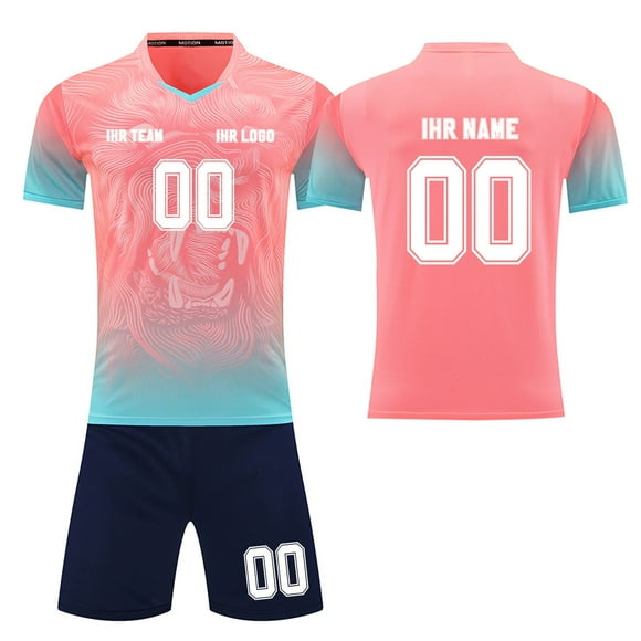 Custom Football Kit Set for Adult and Child, Name Number Team Logo DIY Family Match Personalized Jersey Shirt Shorts Set, Dad and Son Matching Outfits Pink XXXXS
