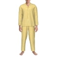 thumbnail image 3 of Salouo Yellow Gingham Print Button-Front Long Sleeve Pajama Set for Men, Soft 2Pjs Men's Long Sleeve Sleepwear-Large, 3 of 7