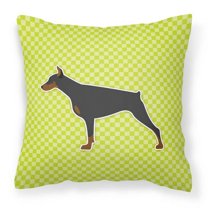 Carolines Treasures BB3860PW1818 Doberman Pinscher Checkerboard Green Fabric Decorative Pillow