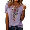 thumbnail image 5 of SSZMDLB Women Plus Size V Neck Short Sleeve Embroidered Boho Tshirt Casual Summer Tops Loose Fit Flowy Tee Shirt Vacation Outfits Beach Holiday Clothes, Purple L, 5 of 7