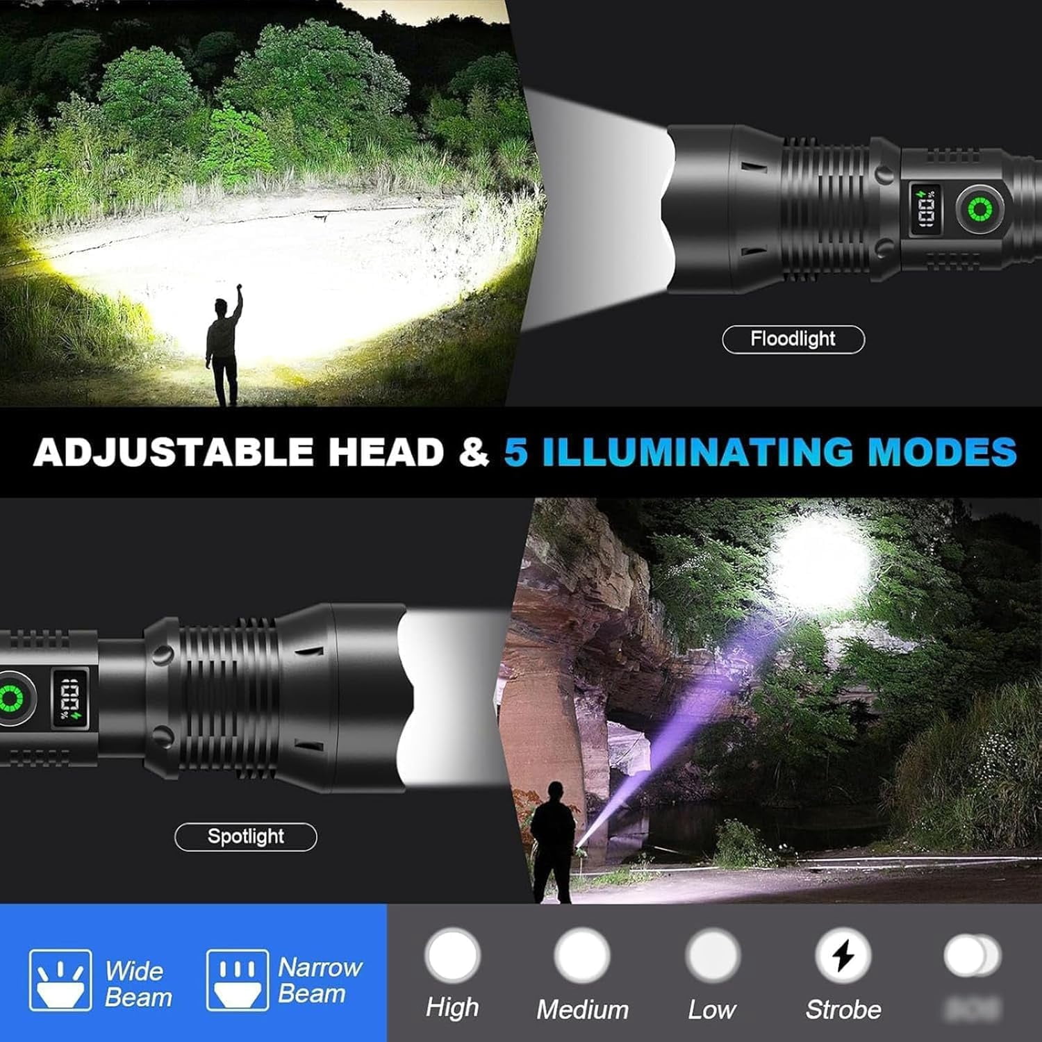 Super Bright XHP70 Led Flashlight USB Rechargeable Zoomable Torch With Cob Side Light For Outdoor Camping Hiking Fishing Cycling I.1006220784