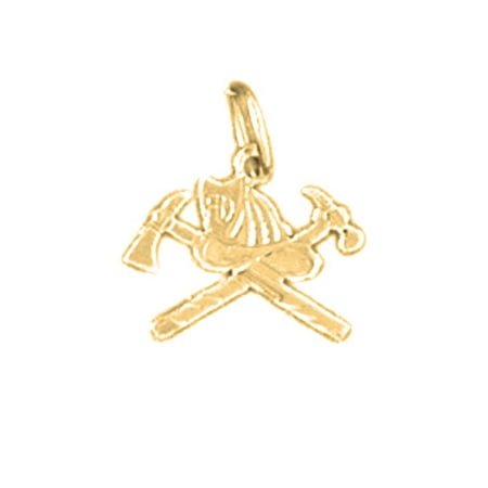 18K Yellow Gold Ax And Fireman's Helmet Pendant - 12 mm