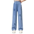 thumbnail image 3 of KAUOD Kids Girls Star Distressed Jeans Wide Leg Straight Pull on Denim Pants Washed Vintage High Waist Jeans Trousers, 3 of 9