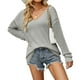 thumbnail image 1 of Tops de punto huecos para mujer, blusa de manga larga con cuello redondo de Color puro informal transpirable para fiesta de citas, gris M, 1 of 6